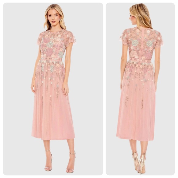 Mac Duggal Dresses & Skirts - Mac Duggal Beaded Floral Flutter Sleeve Cocktail Dress – Size 8 – Dusty Rose